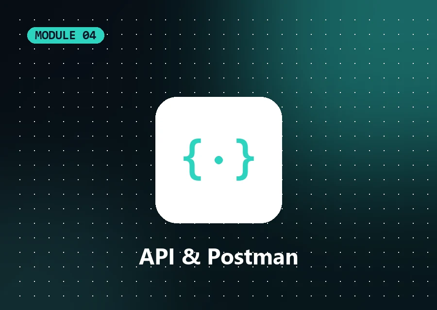 API testing and Postman module badge with curly braces